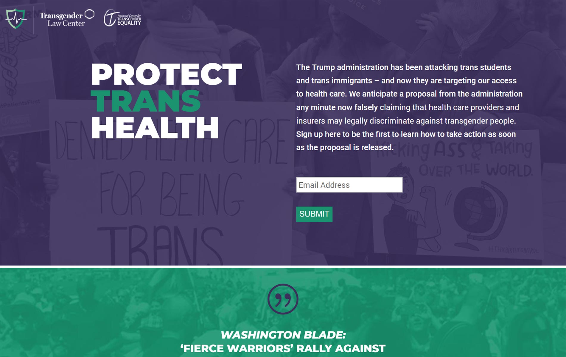 Protect Trans Health homepage screenshot
